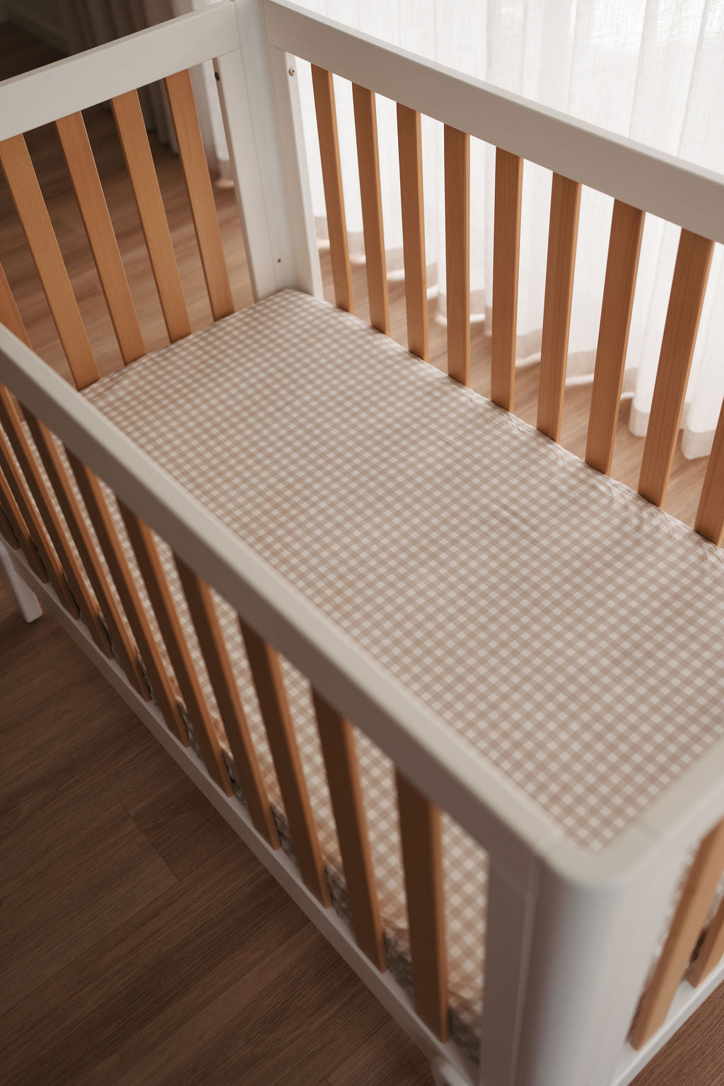 Waterproof Fitted Cot Sheet - Beige Gingham