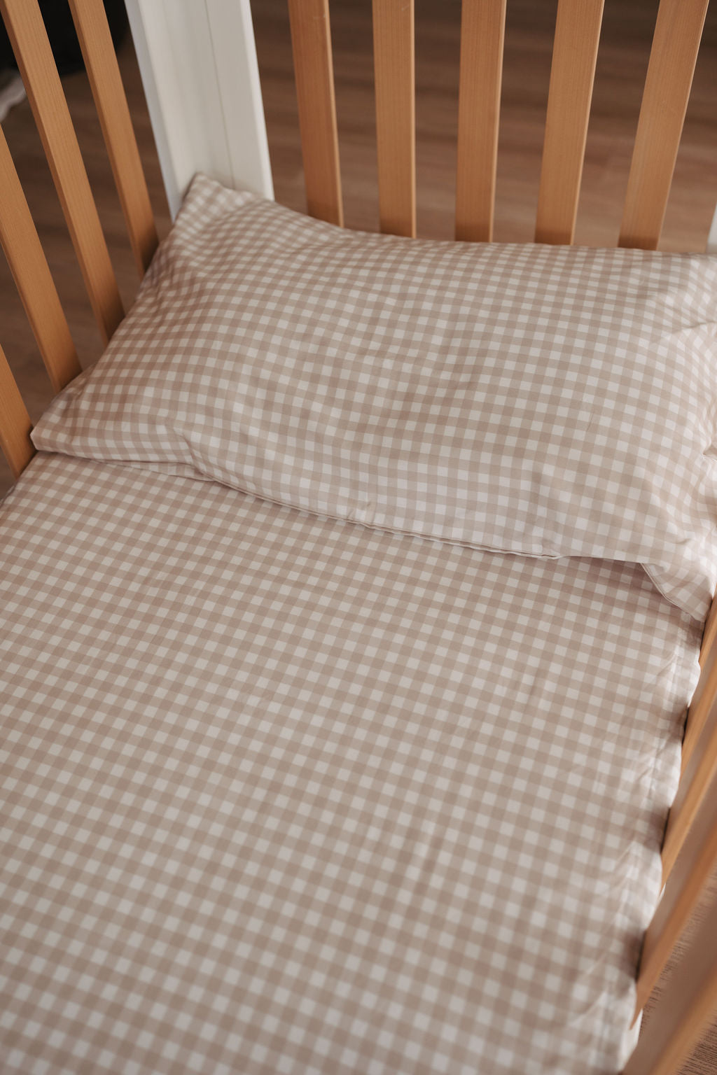 Waterproof Fitted Cot Sheet - Beige Gingham