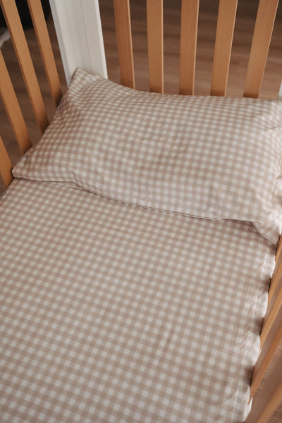 Waterproof Fitted Cot Sheet - Beige Gingham