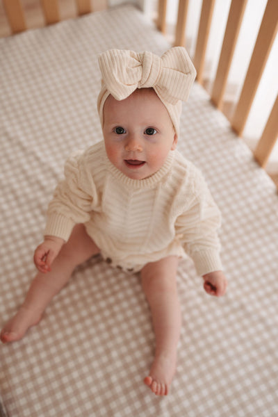 Waterproof Fitted Cot Sheet - Beige Gingham