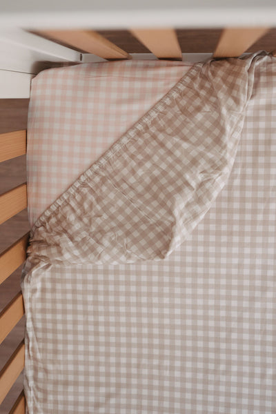 Waterproof Fitted Cot Sheet - Pink Gingham
