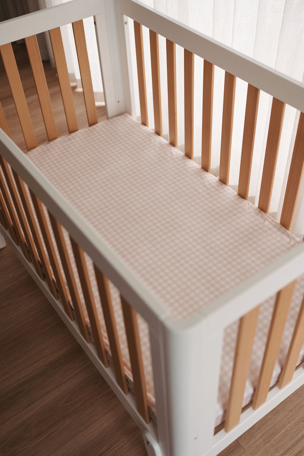 Waterproof Fitted Cot Sheet - Pink Gingham