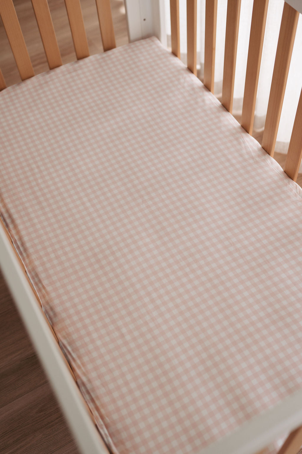 Waterproof Fitted Cot Sheet - Pink Gingham
