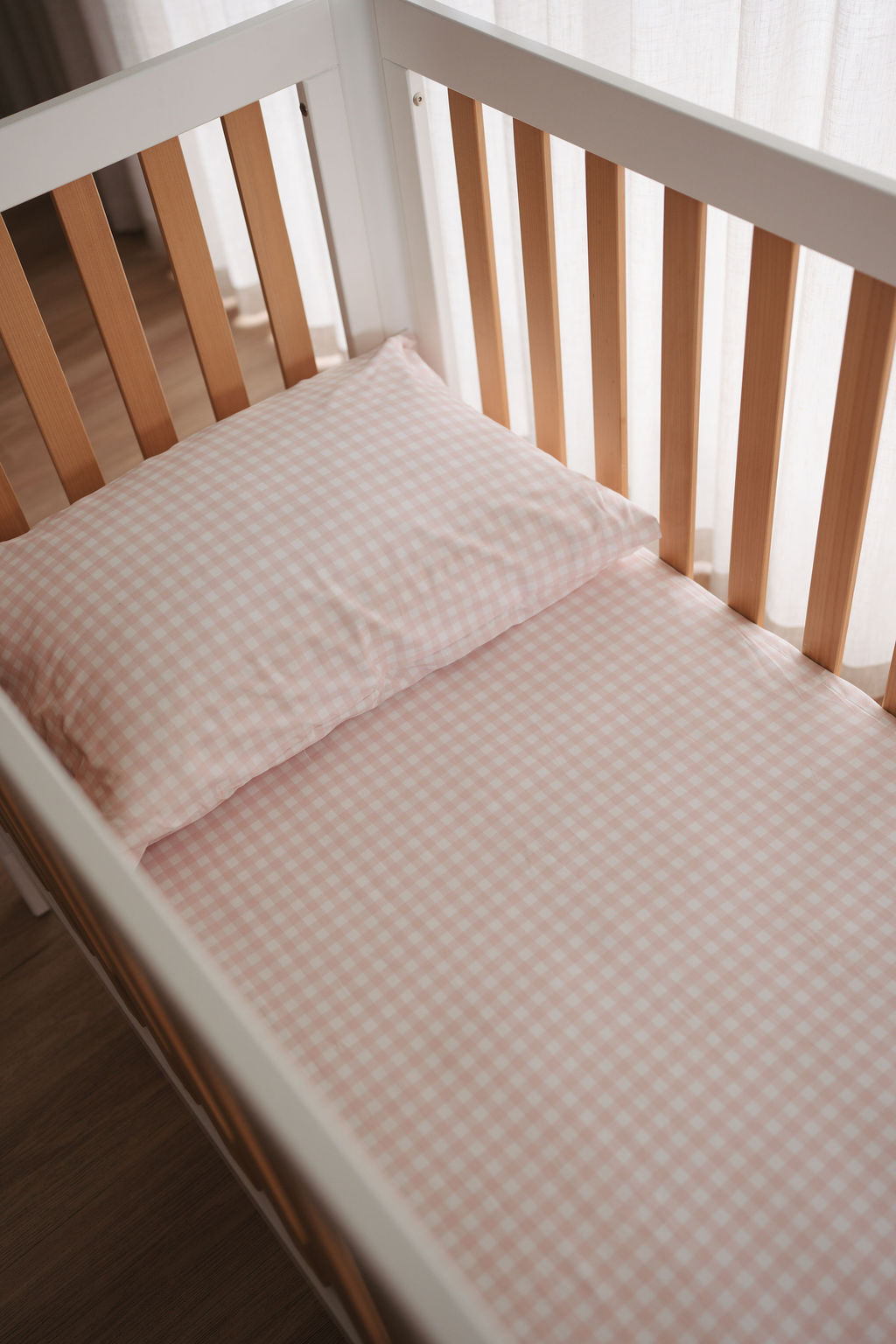 Waterproof Fitted Cot Sheet - Pink Gingham