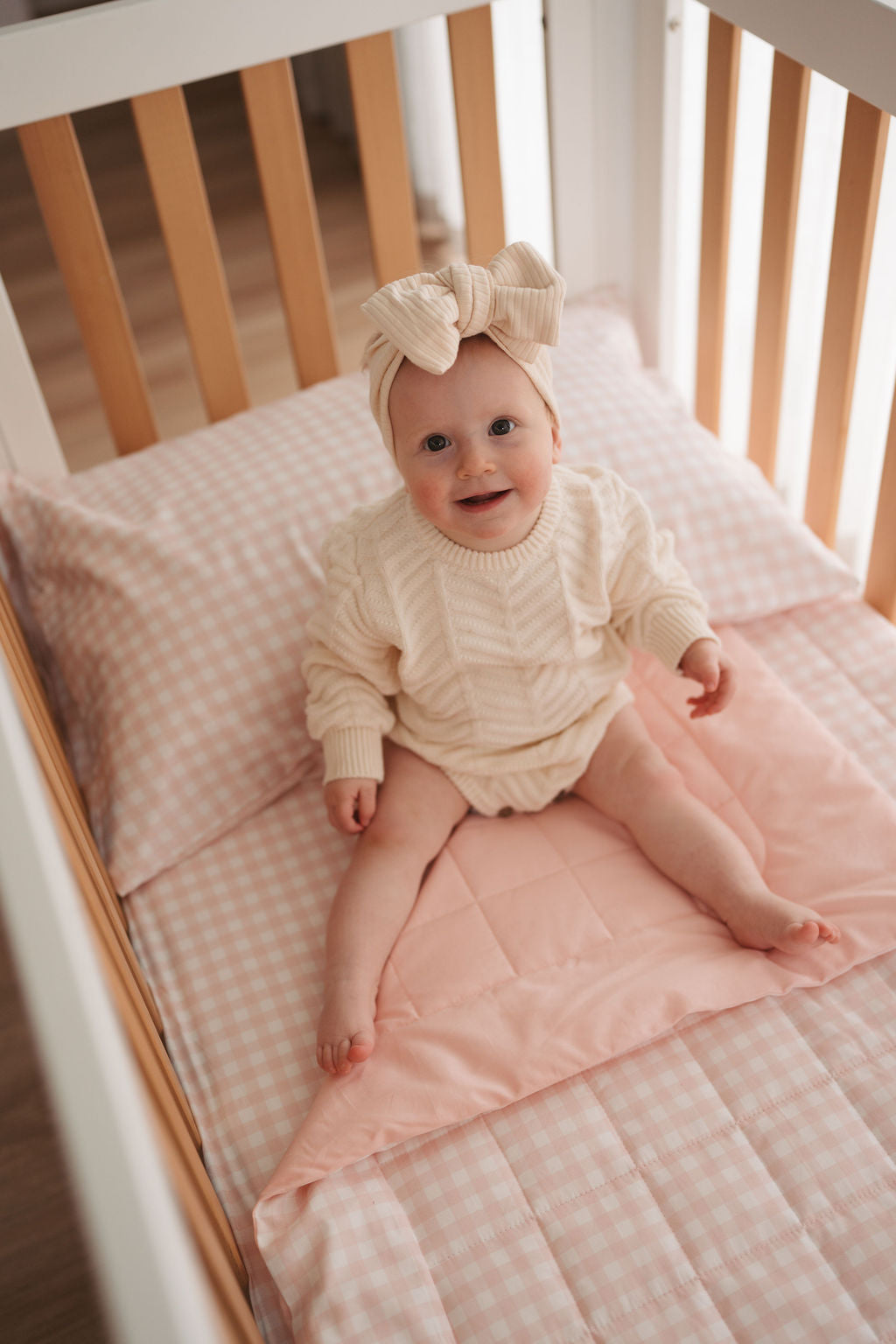 Waterproof Fitted Cot Sheet - Pink Gingham