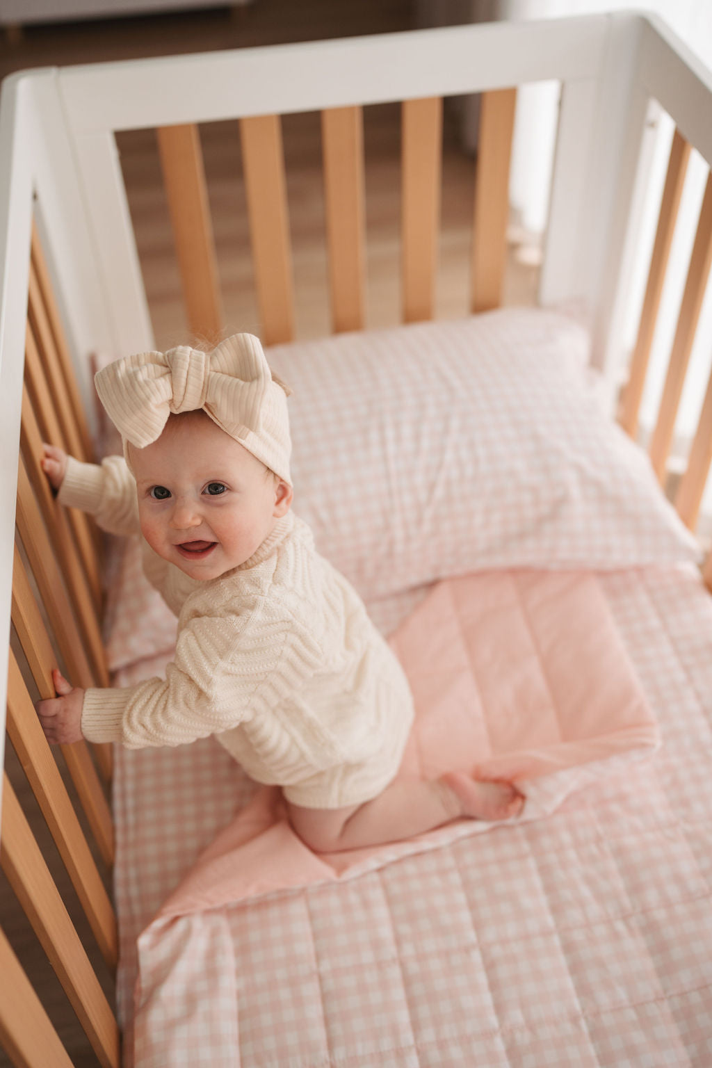 Cot Quilt - Pink Gingham
