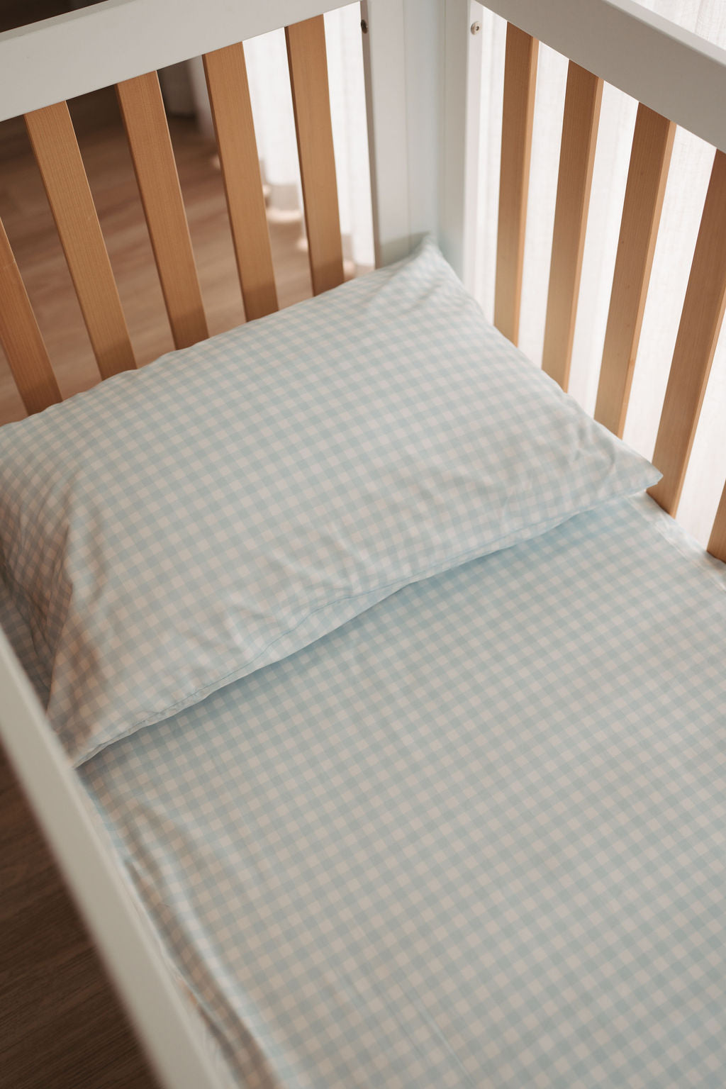 Waterproof Fitted Cot Sheet - Blue Gingham