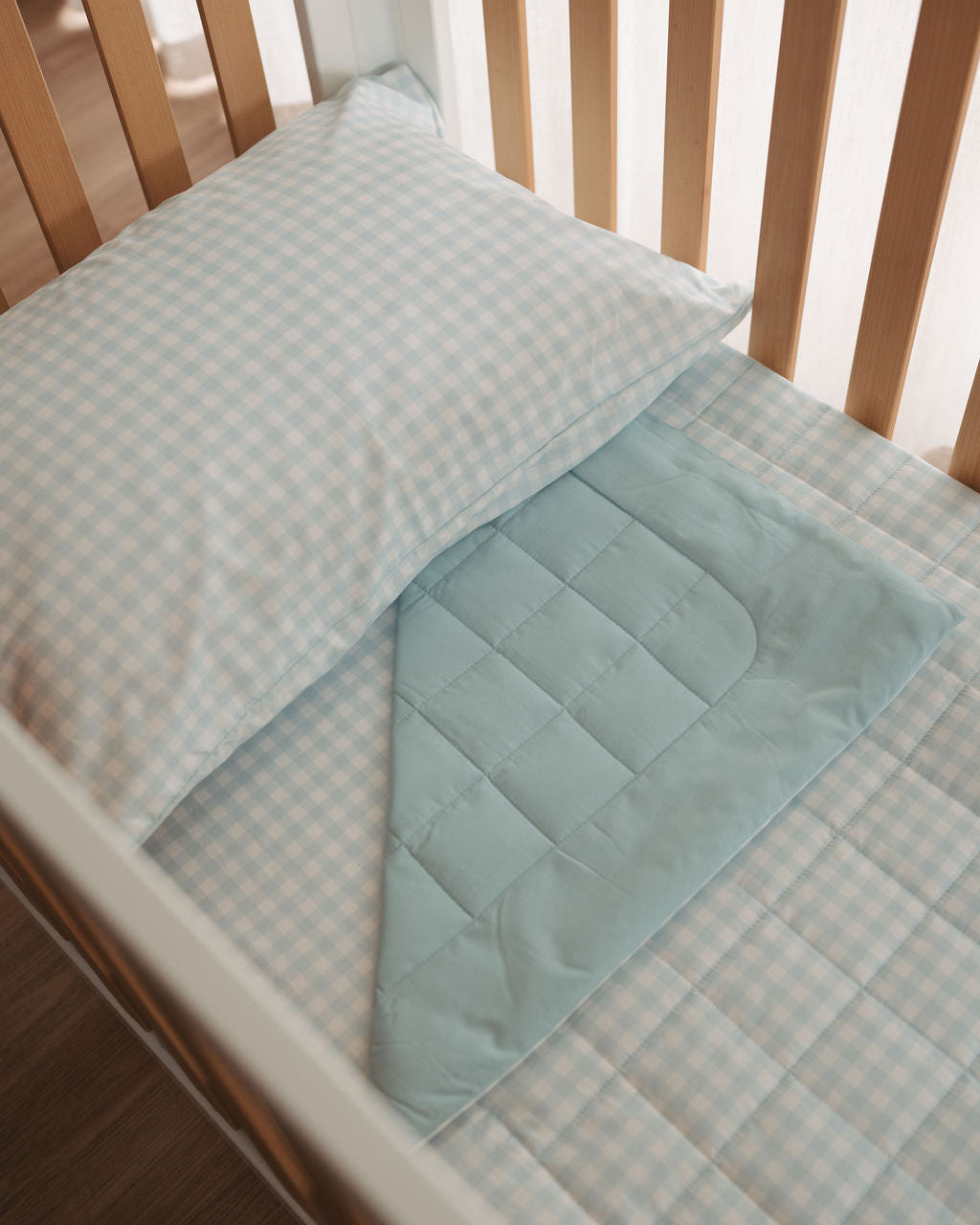 Cot Quilt - Blue Gingham
