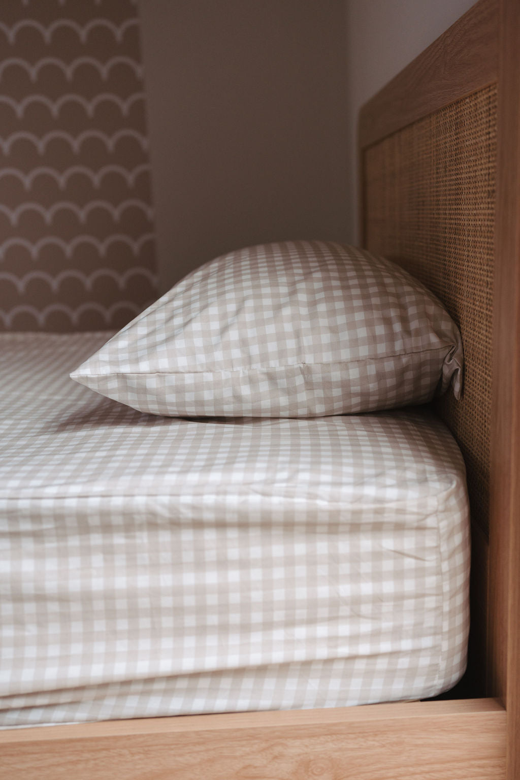 Waterproof King Single Fitted Sheet - Beige Gingham