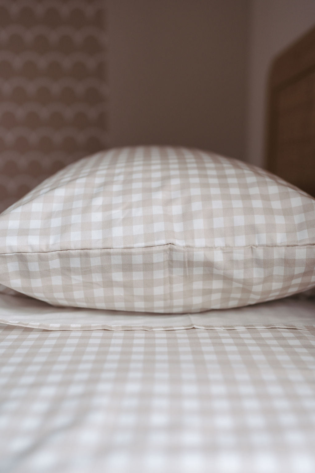 Waterproof King Single Fitted Sheet - Beige Gingham