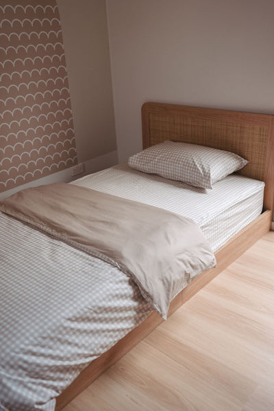 Matching Single Doona Cover & Waterproof Pillowcase Set - Beige Gingham
