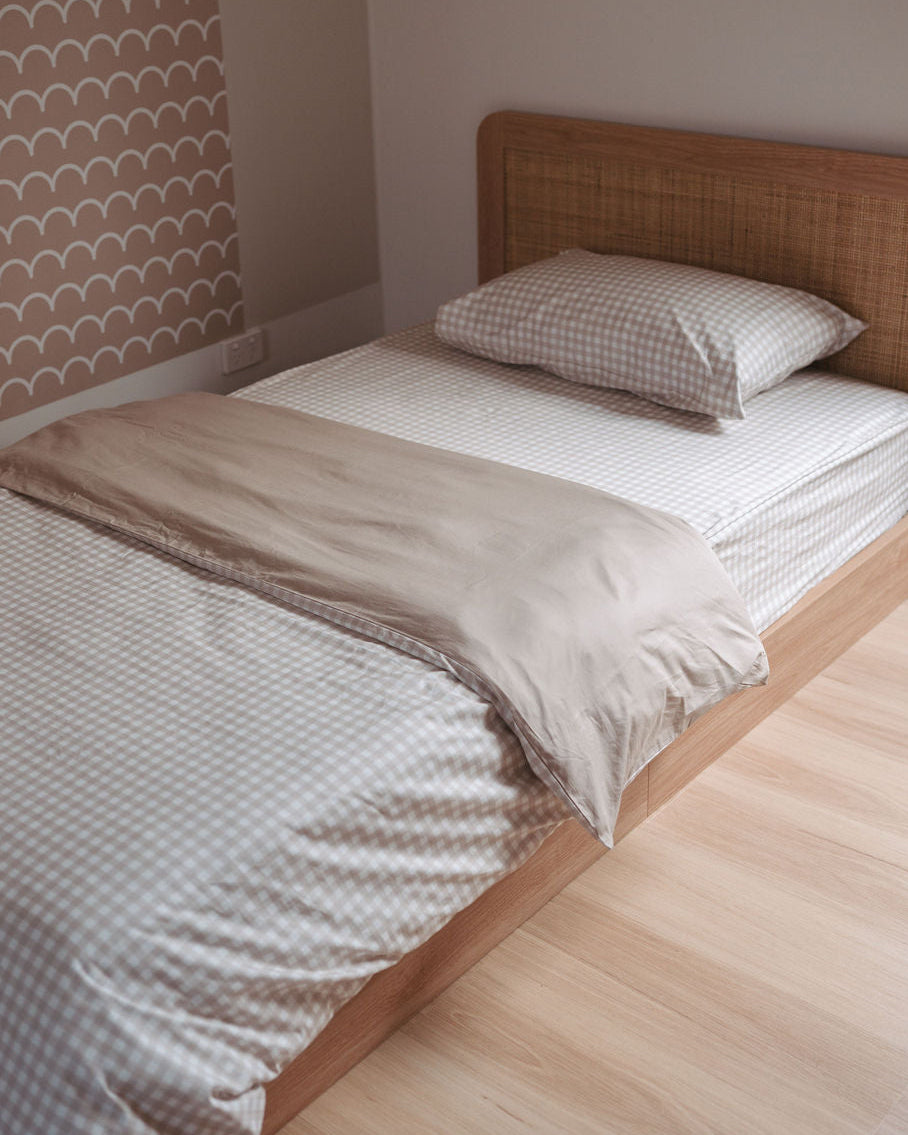 Matching King Single Doona Cover & Waterproof Pillowcase Set - Beige Gingham