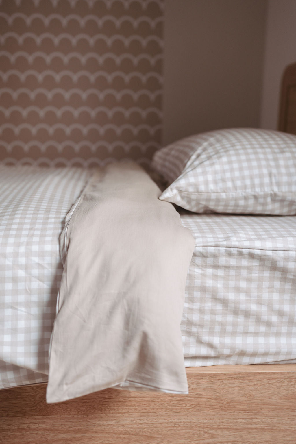 Matching Single Doona Cover & Waterproof Pillowcase Set - Beige Gingham