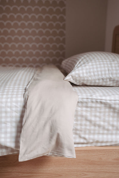 Waterproof King Single Fitted Sheet - Beige Gingham