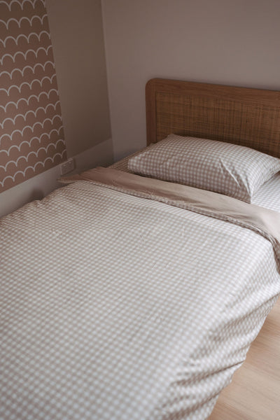 Matching Single Doona Cover & Waterproof Pillowcase Set - Beige Gingham