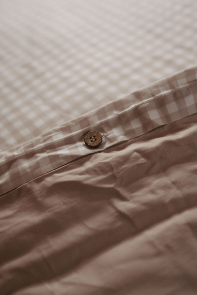 Matching Single Doona Cover & Waterproof Pillowcase Set - Beige Gingham