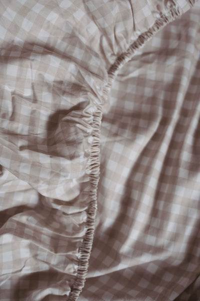 Waterproof King Single Fitted Sheet - Beige Gingham