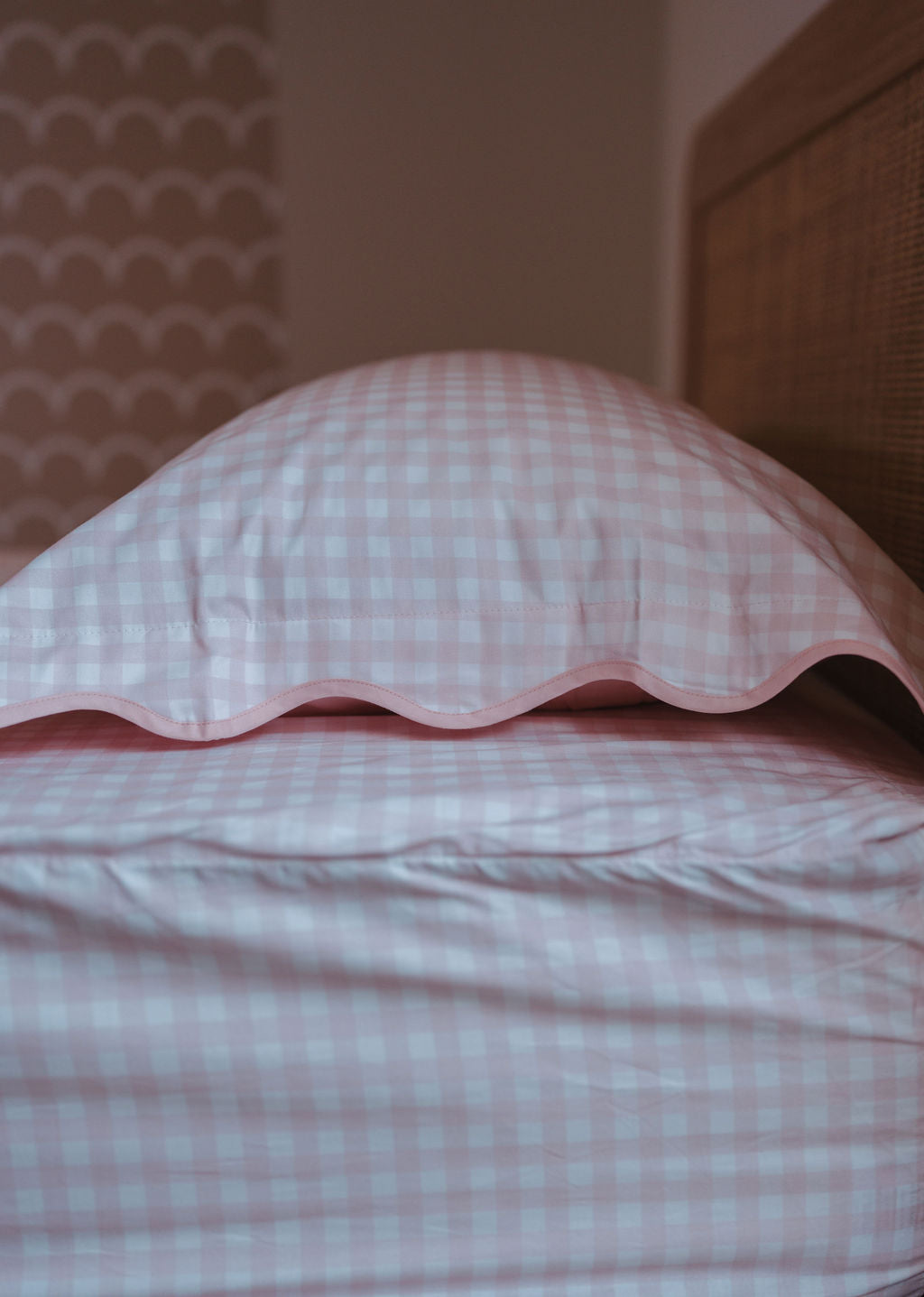 Waterproof King Single Fitted Sheet - Pink Gingham