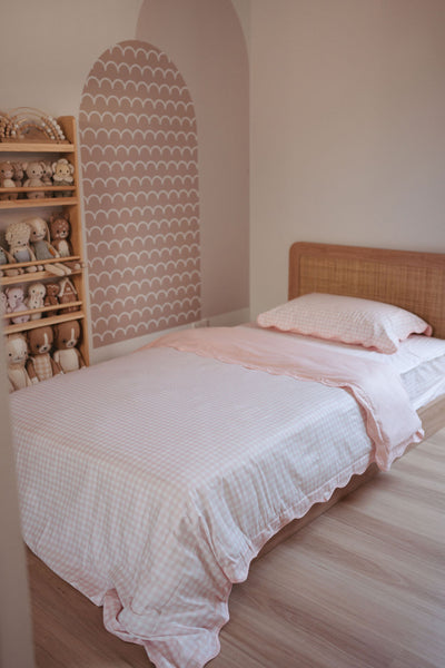 Matching Single Doona Cover & Waterproof Pillowcase Set - Pink Gingham