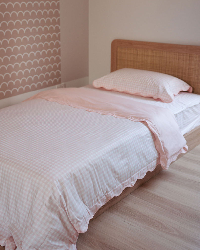 Matching King Single Doona Cover & Waterproof Pillowcase Set - Pink Gingham