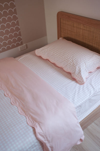 Waterproof King Single Fitted Sheet - Pink Gingham