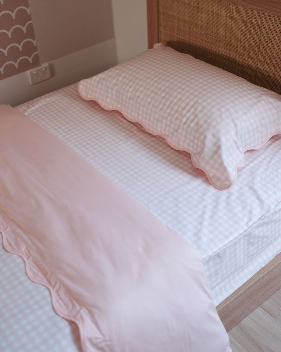 Matching Single Doona Cover & Waterproof Pillowcase Set - Pink Gingham