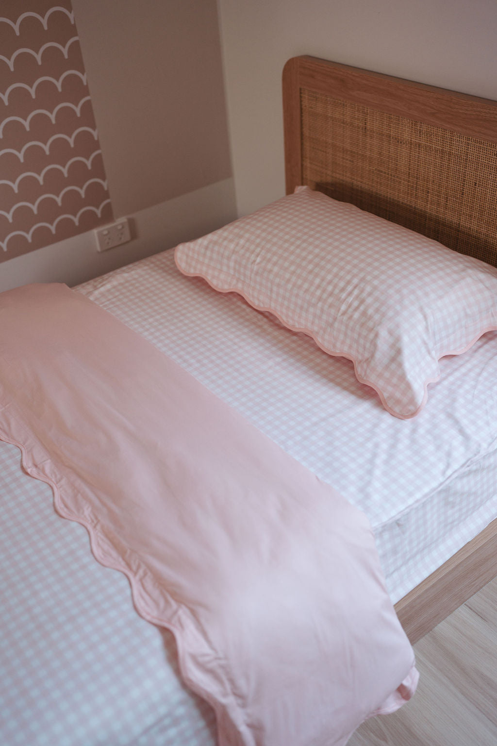 Matching King Single Doona Cover & Waterproof Pillowcase Set - Pink Gingham