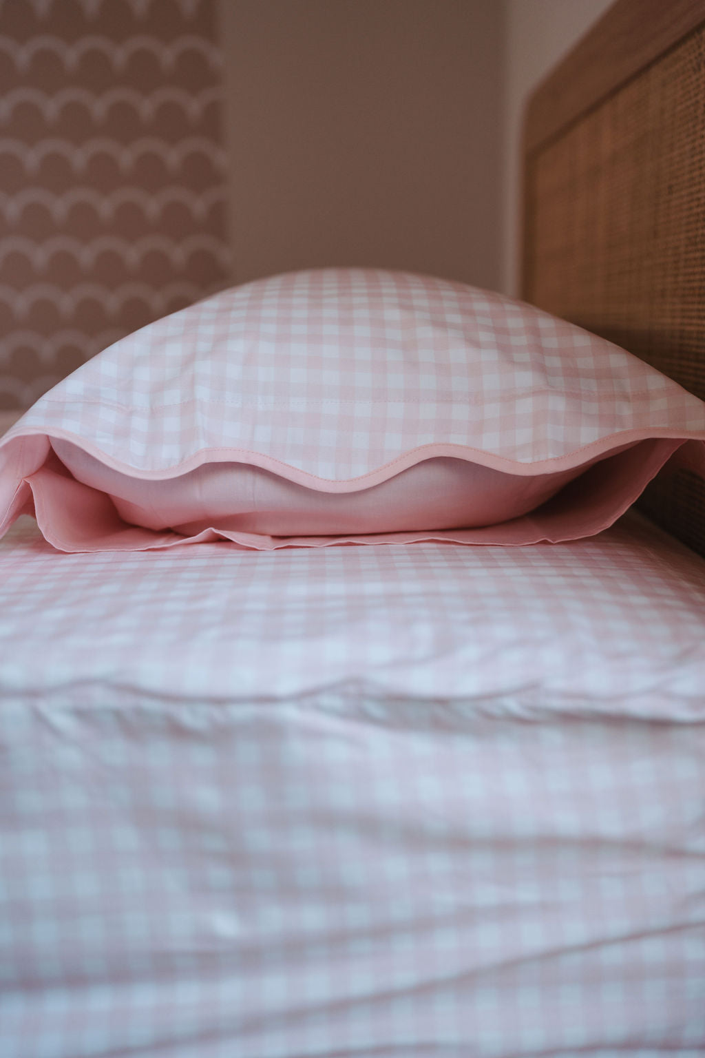 Waterproof Single Fitted Sheet - Pink Gingham