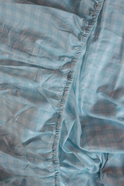 Waterproof Single Fitted Sheet - Blue Gingham