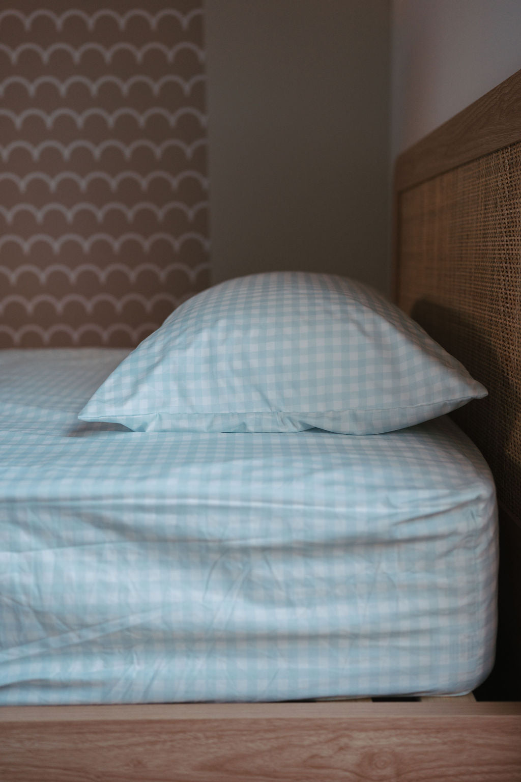 Waterproof Single Fitted Sheet - Blue Gingham