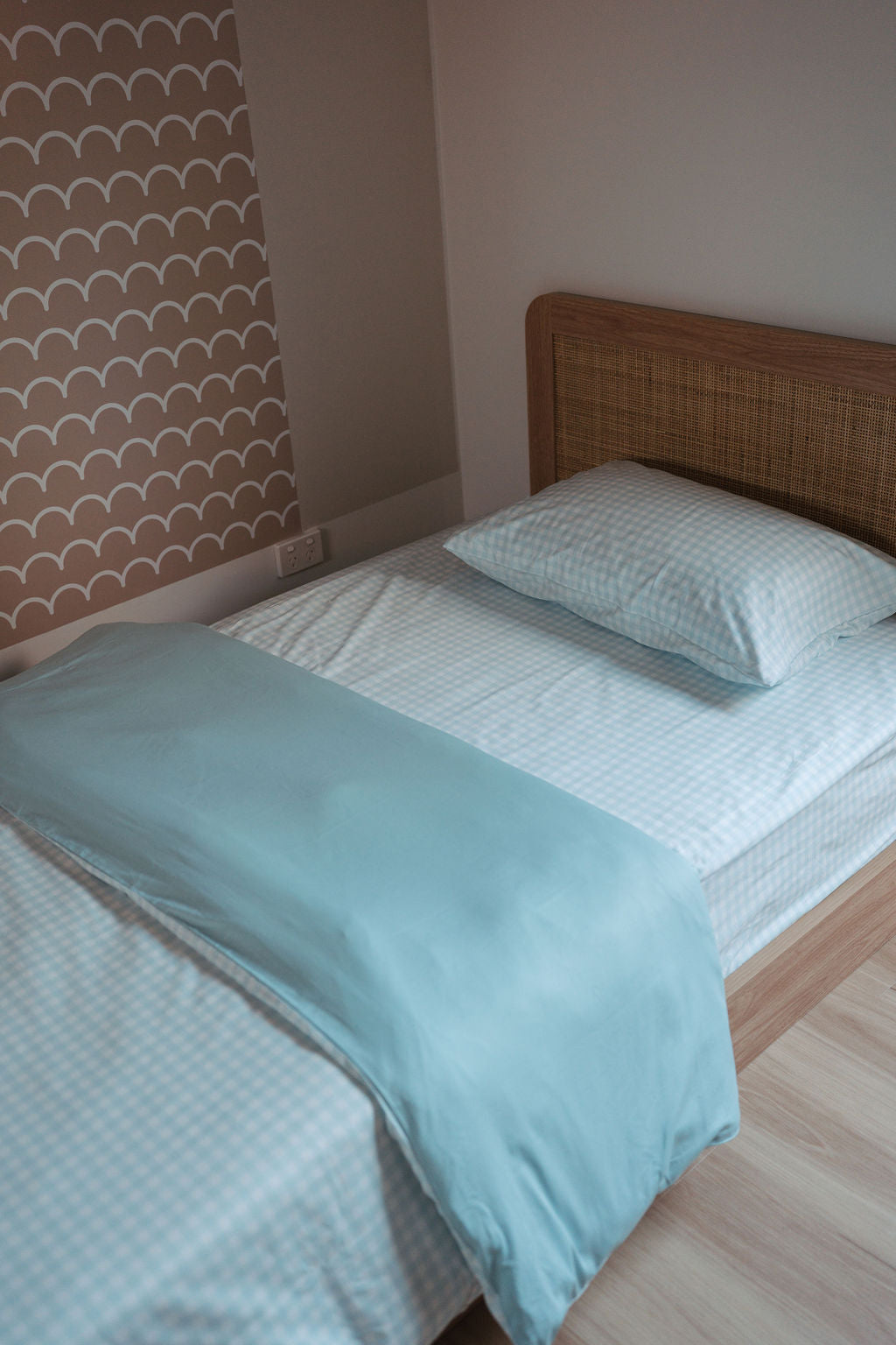 Waterproof King Single Fitted Sheet - Blue Gingham