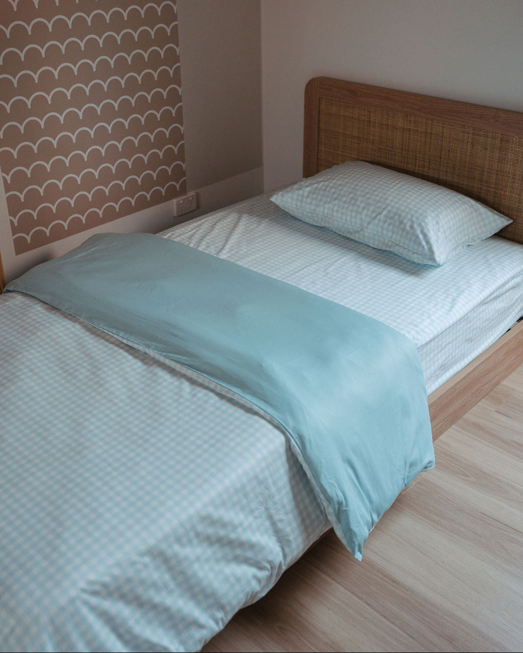 Matching King Single Doona Cover & Waterproof Pillowcase Set - Blue Gingham