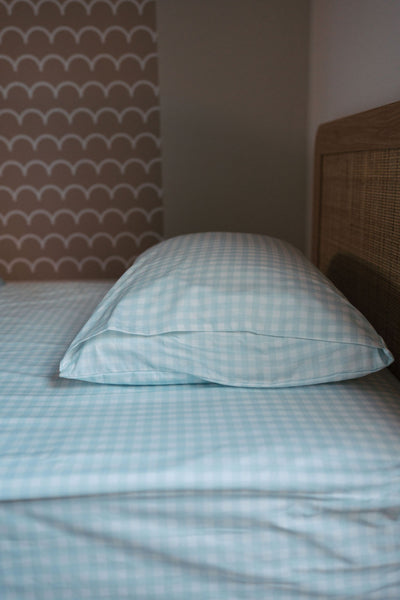 Waterproof King Single Fitted Sheet - Blue Gingham