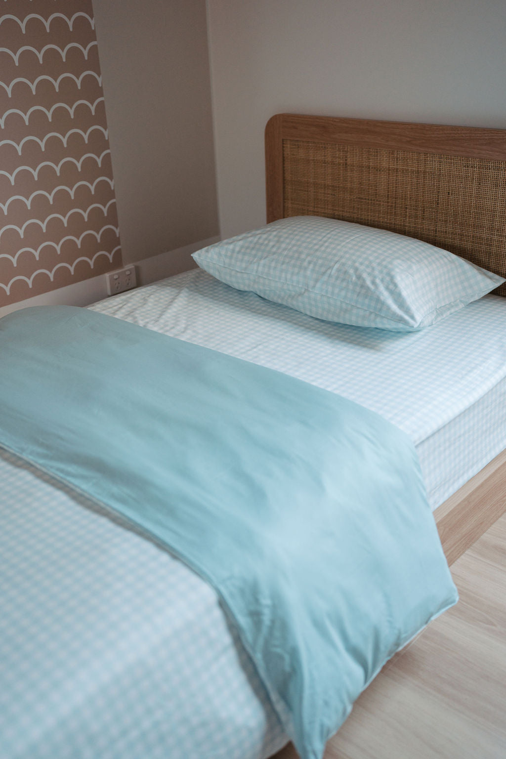 Matching Single Doona Cover & Waterproof Pillowcase Set - Blue Gingham