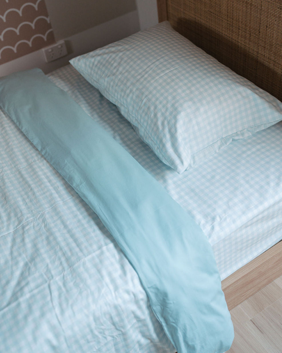 Matching Single Doona Cover & Waterproof Pillowcase Set - Blue Gingham