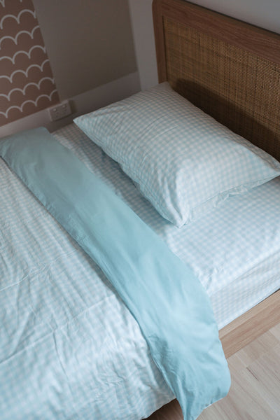 Matching King Single Doona Cover & Waterproof Pillowcase Set - Blue Gingham