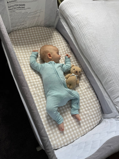 Waterproof Co Sleeper Fitted Sheet - Beige Gingham