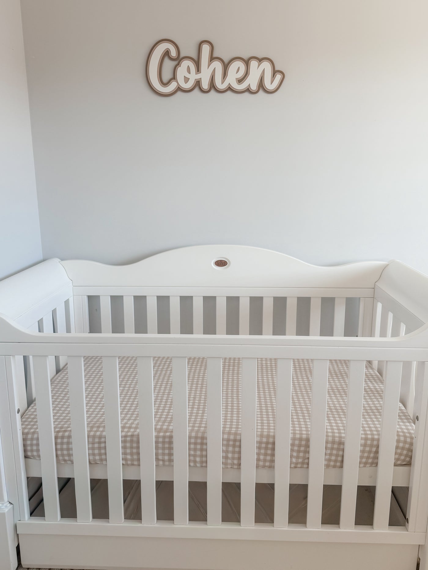 Waterproof Fitted Cot Sheet - Beige Gingham