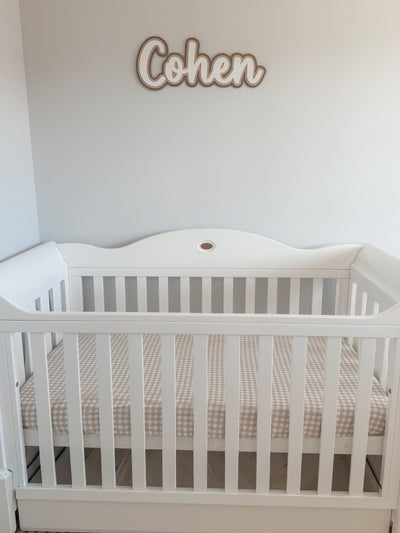 Waterproof Fitted Cot Sheet - Beige Gingham