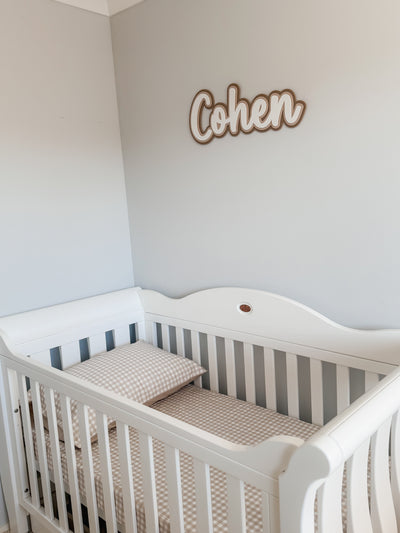 Waterproof Fitted Cot Sheet - Beige Gingham