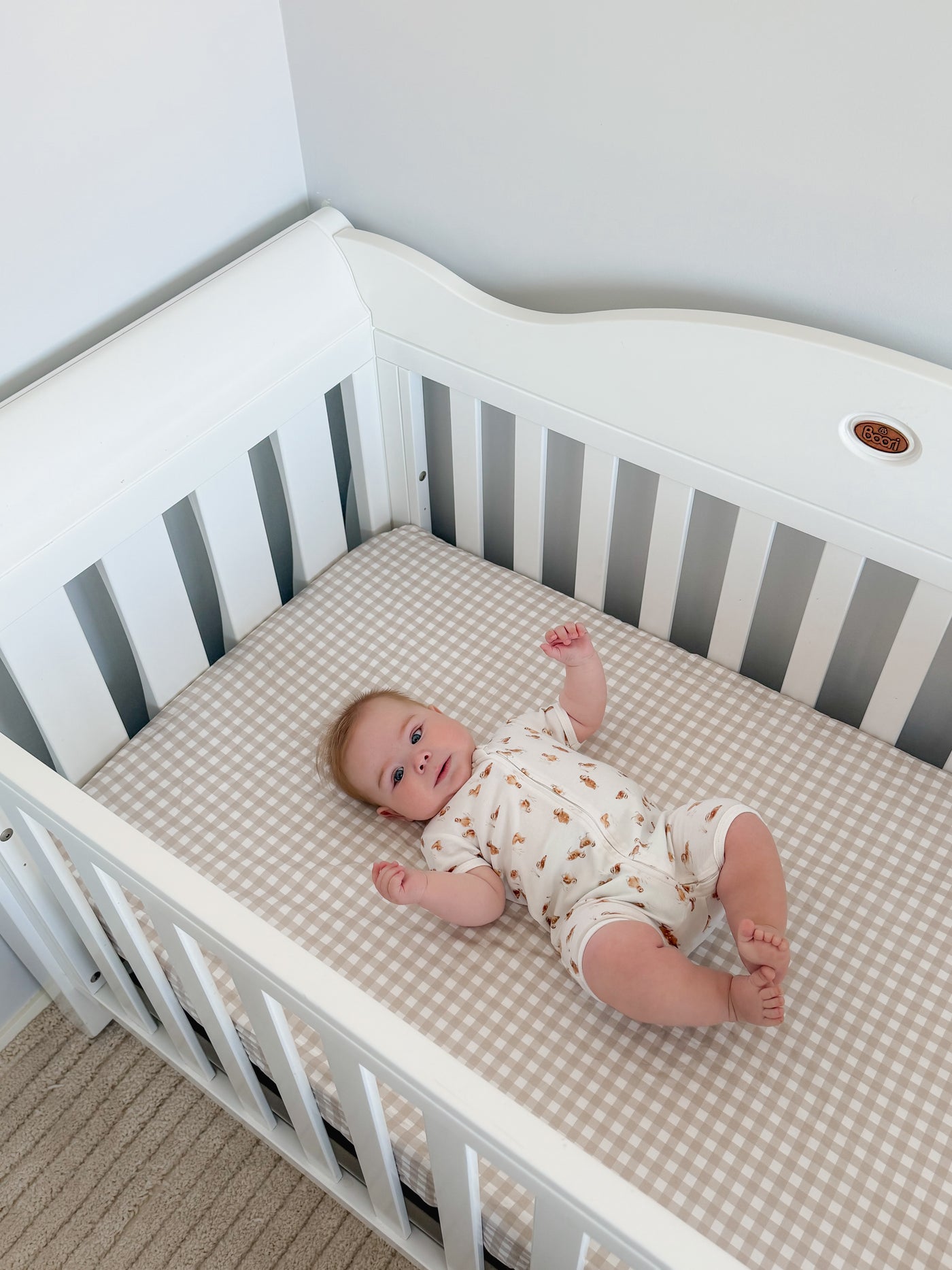 Waterproof Fitted Cot Sheet - Beige Gingham