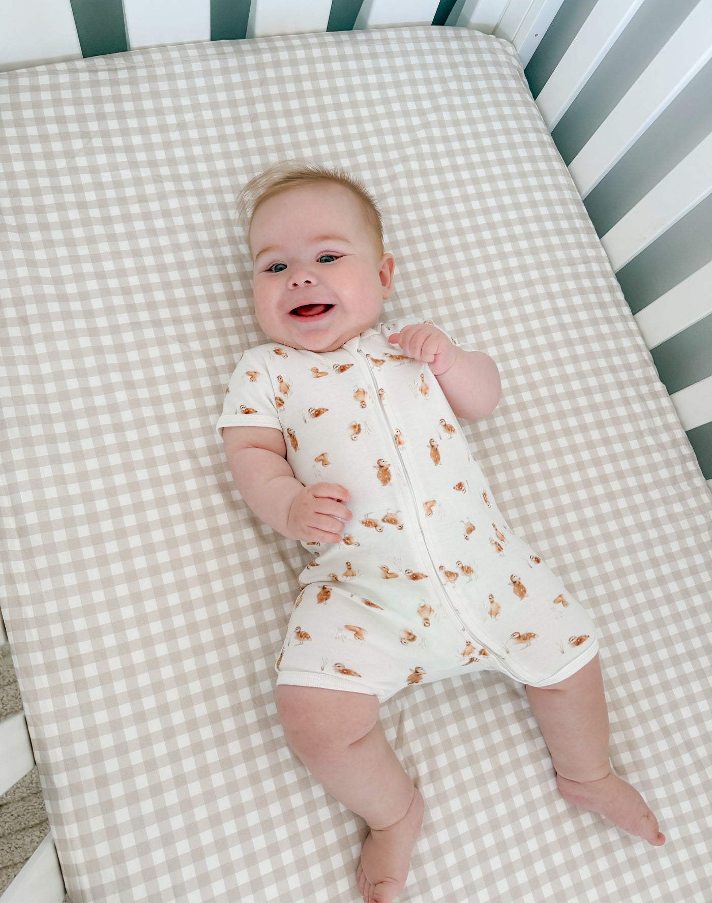 Waterproof Fitted Cot Sheet - Beige Gingham