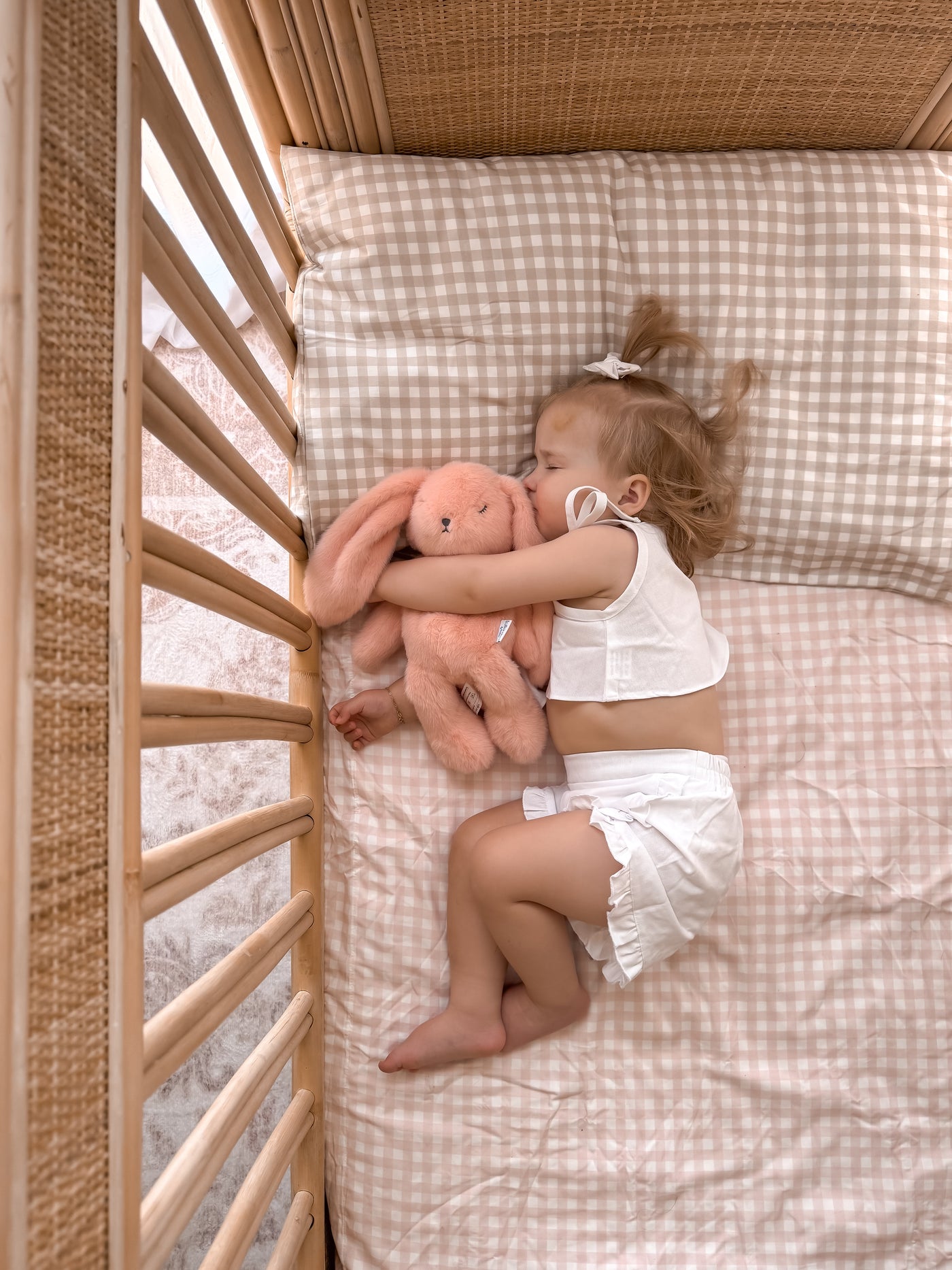 Waterproof Fitted Cot Sheet - Pink Gingham