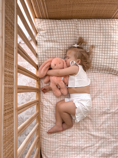 Waterproof Fitted Cot Sheet - Pink Gingham