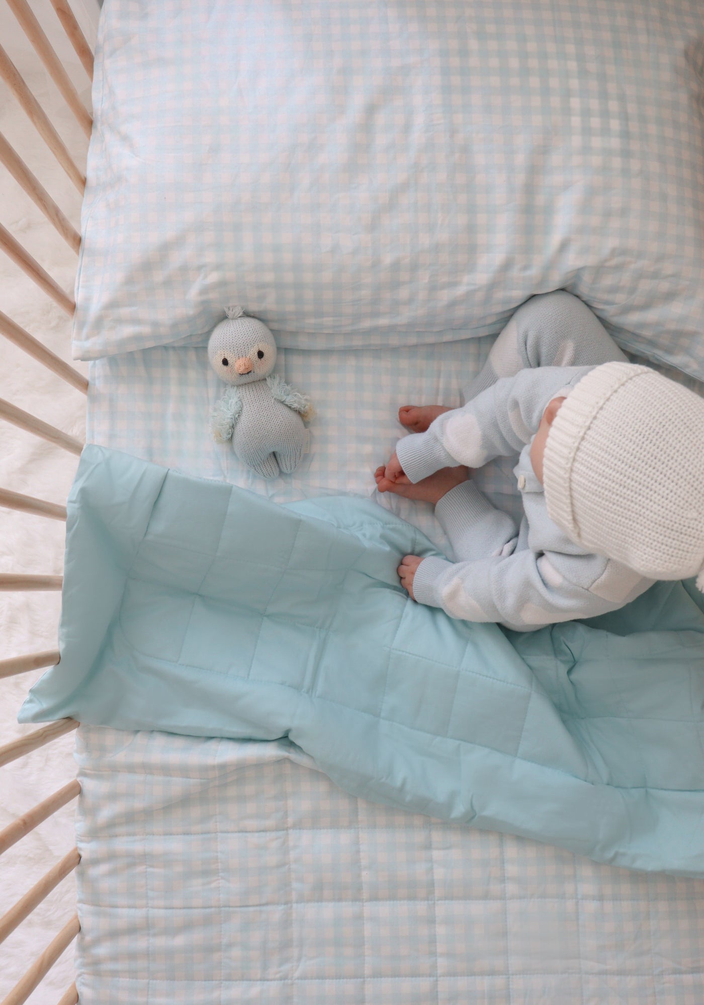 Cot Quilt - Blue Gingham