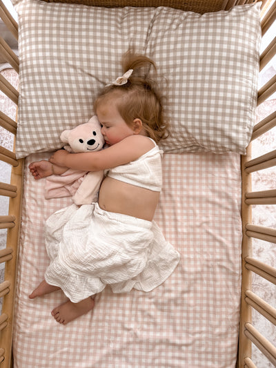 Waterproof Fitted Cot Sheet - Pink Gingham