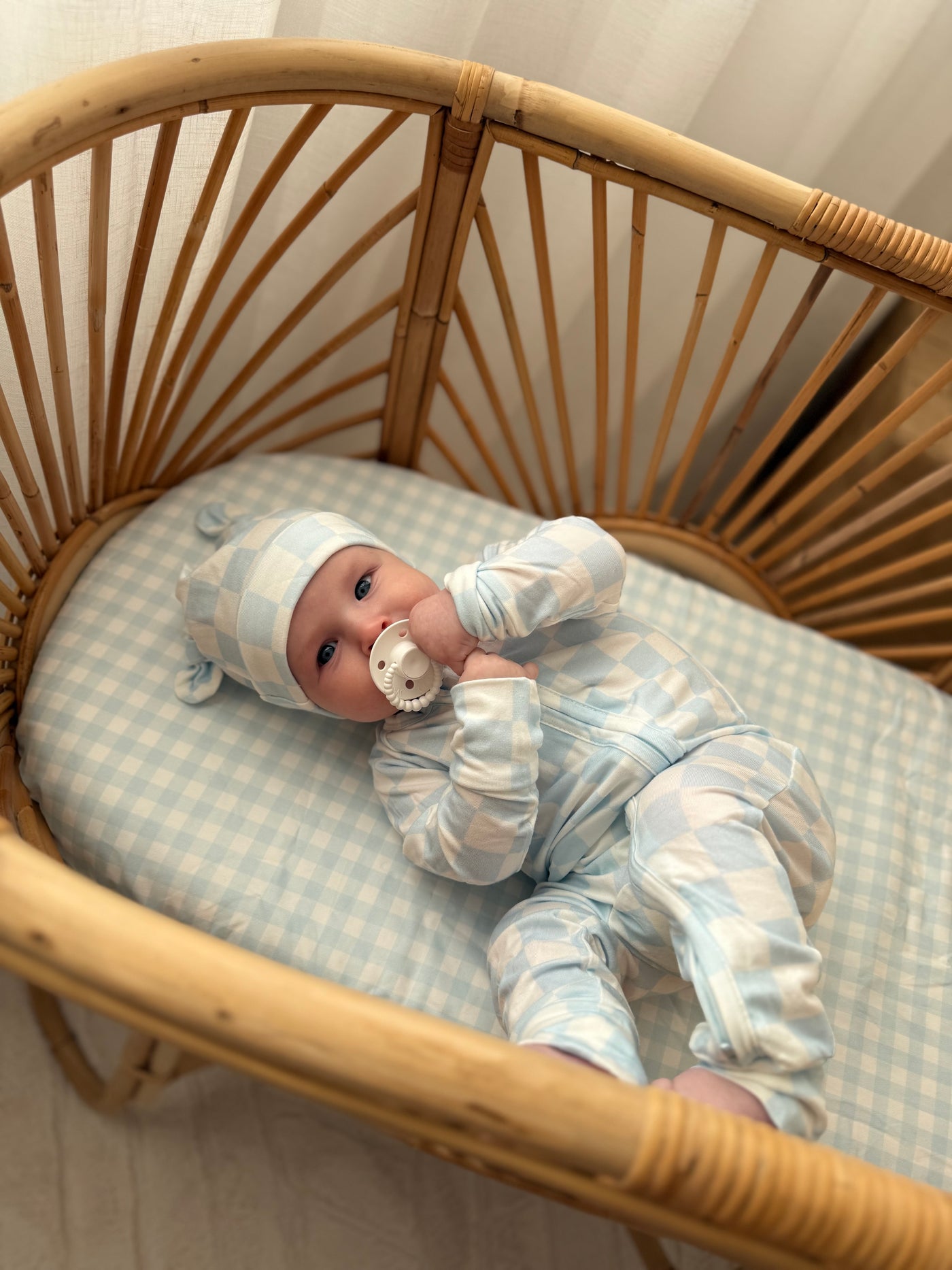 Waterproof Co Sleeper Fitted Sheet - Blue Gingham