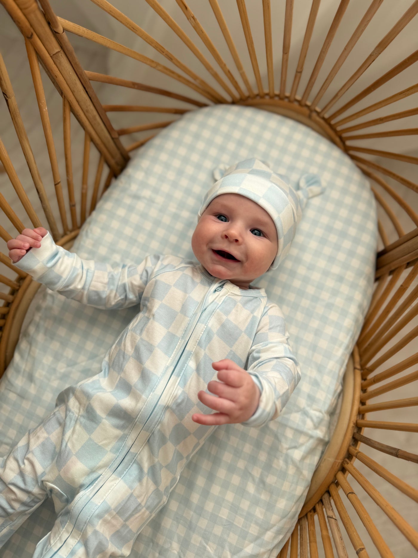 Waterproof Co Sleeper Fitted Sheet - Blue Gingham