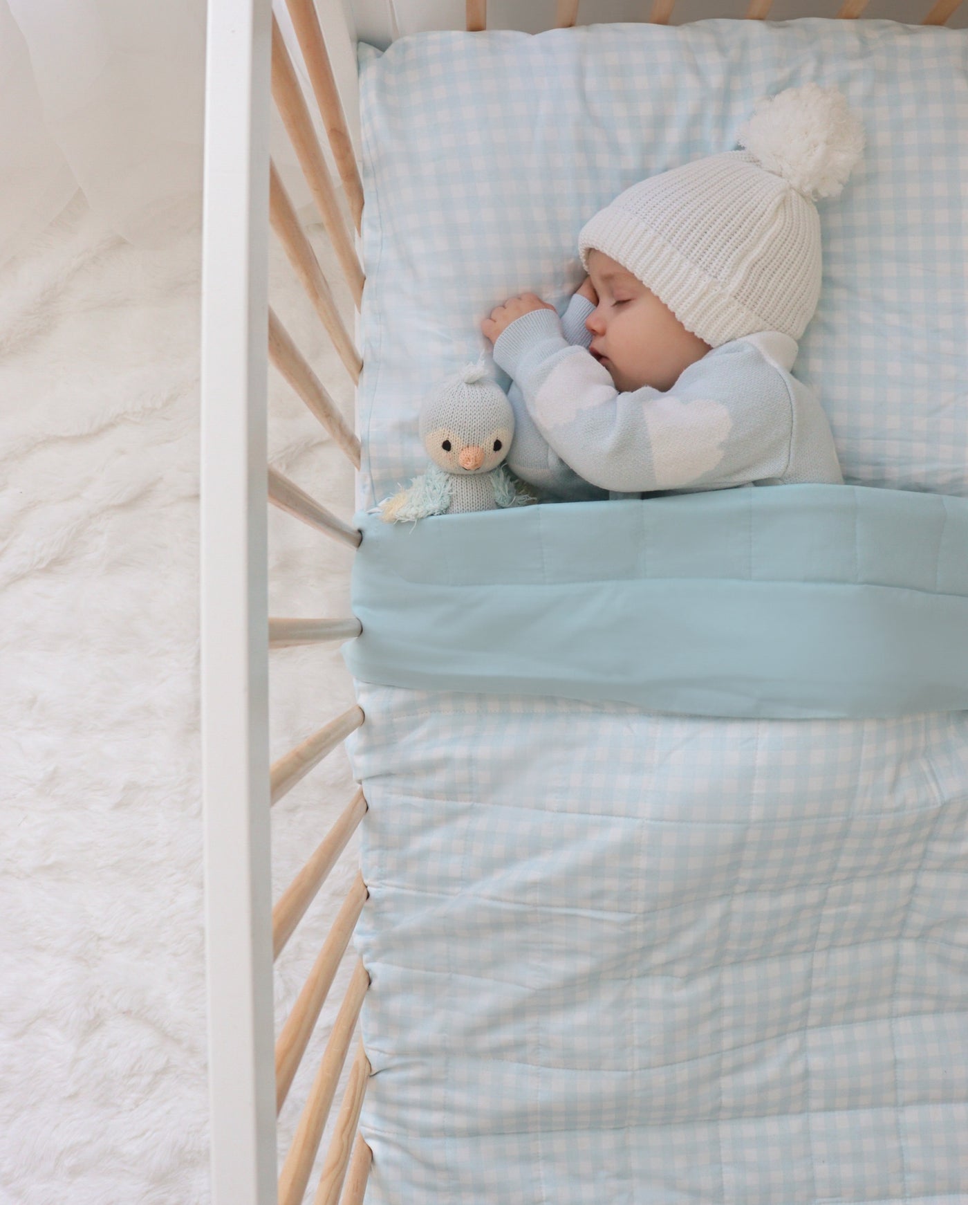 Cot Quilt - Blue Gingham