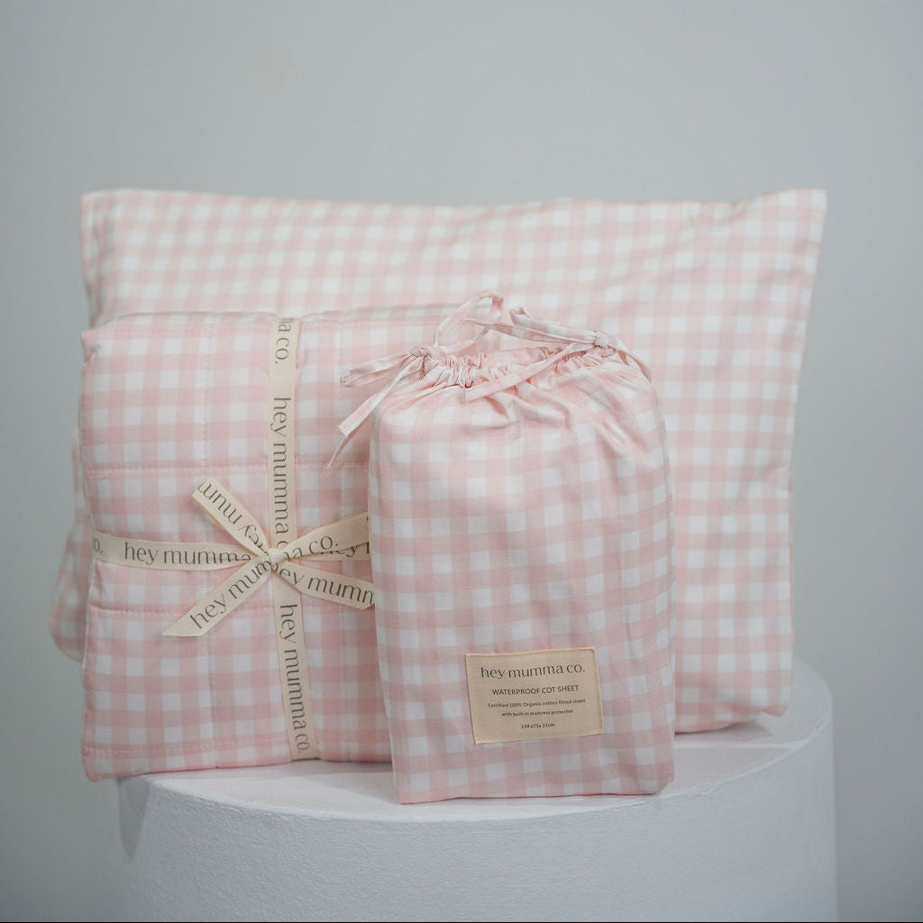 Matching Cot Bundle - Pink Gingham